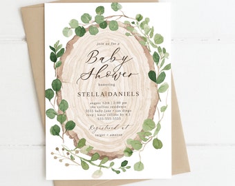 Rustic Baby Shower Invitation, Instant Download, Woodland Invite, Gender Neutral, Boy, Editable Template, Templett
