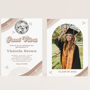 Disco Graduation Invitation, Digital Download, Grad Party Invites, College, High School, Announcement Template, Groovy Grad Vibes, Templett