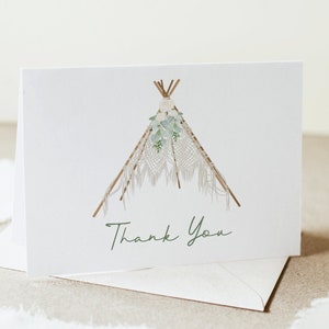 Thank You Card Digital Download Template Teepee Boho Baby - Etsy