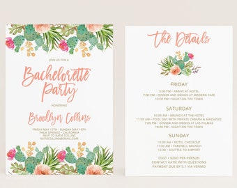 Bachelorette party invitations, Fiesta, instant download, Weekend Itinerary, Final Fiesta invite, Hens Night, Editable Template