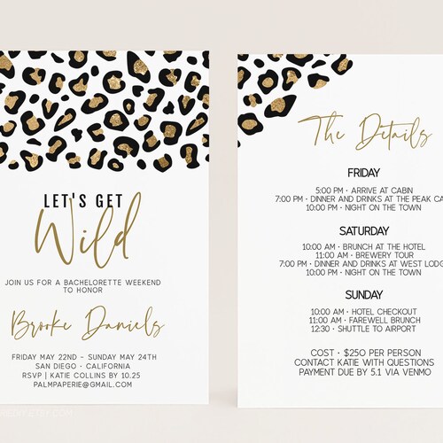 Animal Print Bachelorette Party Invitation With Itinerary Etsy