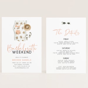 Beach Bachelorette Party Invitation with Itinerary, Editable Tempate, Bach Bash Invite, Instant Download, Tropical, Pool Party, Templett