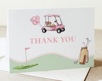 Golf Thank you card template, Golfing Theme Baby Shower for Girl, Birthday Partee, Editable, Printable Templett G2