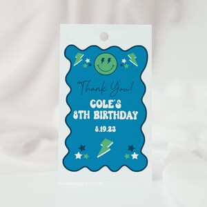 Birthday Favor Tag Template, Boy, Digital Download, Let&#39;s Party, Retro Cool, Rad, Templett
