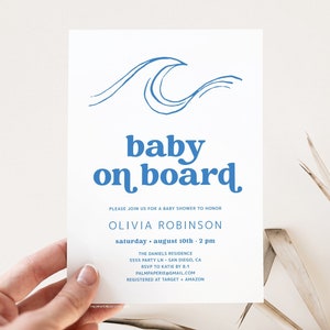Beach Baby Shower Invitation, Baby on Board Surfer theme, for boy, Editable Template, Surf, Boy Girl Modern, Digital Templett