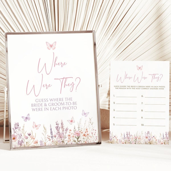 Where were they Game and Sign, Butterfly Bridal Shower, Photo Guessing Activity, Lifetime Butterflies, Editable Download Template, l2