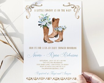 Cowboy Boots Baby Shower Invitation, Country Theme (Instant Download Template)