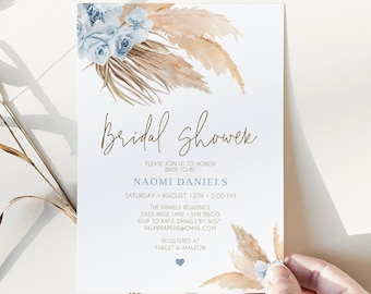 pampas grass wedding invitation digital for phone #135-2 palm rust burnt orange text invite Electronic boho wedding invitation template