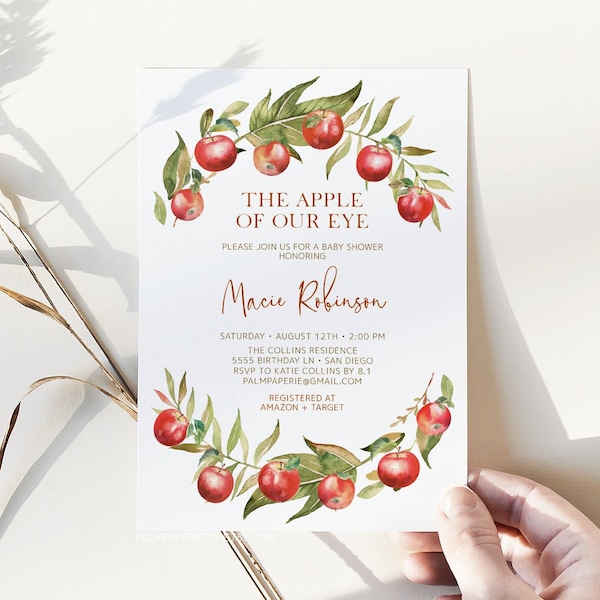 Apple Baby Shower Invitation, Apple of our eye, Fall Invites, Instant Download Template, Autumn, Apple Orchard, Editable Templett