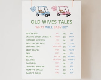 Golf Gender Reveal Wives Tales Sign, Golfing Theme, Digital Download Template, Baby Reveal Party  Boy or Girl, Old Wives Tale, Templett gr1