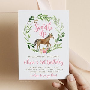 Horse Birthday Invitation, instant download, for girl, template invitations, Saddle up, Farm Invite, Editable Templett