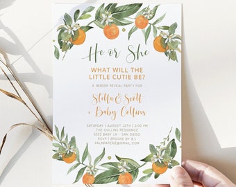 Little Cutie Gender Reveal Invitation, Oranges Theme (Digital Download)