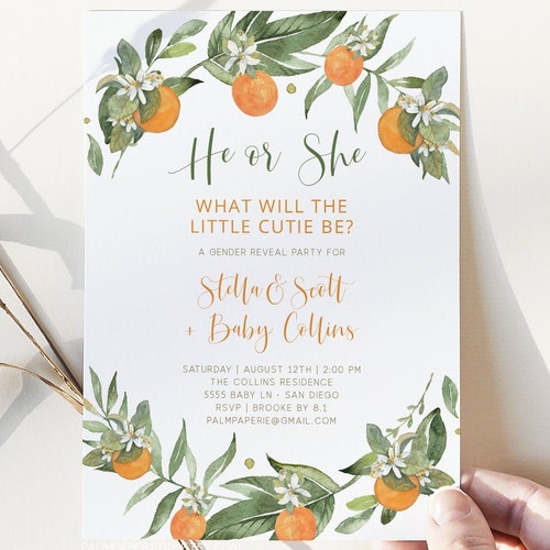 A Little Cutie Gender Reveal Party Electronic Invitation Etsy