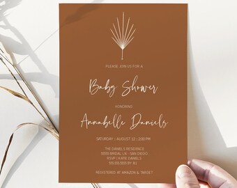 Rust Boho Baby Shower Invitation, Burnt Orange (Instant Download)