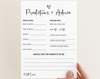 Predictions and Advice for Baby, Instant Download Template, Gender Neutral, Minimalist Baby Shower, Simple Game, Templett Min