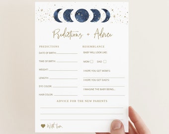Over the moon Baby Shower, Predictions and Advice, Instant Download Template, Moon Stars, Celestial Theme, Advice for Parents, Templett