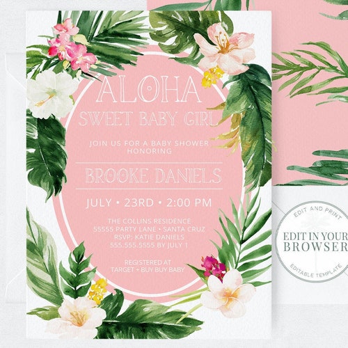 Luau Baby Shower Invitation Set Printable Aloha Tropical Baby - Etsy