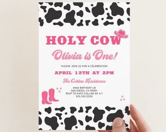 Holy Cow Birthday Invitation, Cowgirl Party (Digital Template)