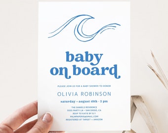 Surfer Baby Shower Invitation, Boy or Girl, Beach Theme (Editable Template)