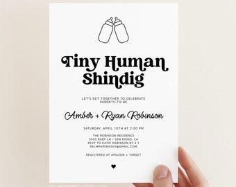 Tiny Human Shindig Baby Shower Invitation, Gender Neutral, Editable Template (Digital Download)