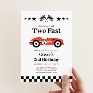 Two Fast Birthday Invitation, Race Car 2nd Birthday Invites for boy, Digital Download Template, Kids Bday Invites, Printable Templett
