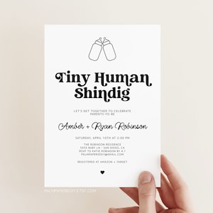 Tiny Human Shindig Invitation, Funny Baby Shower Invites, Coed Couples, Editable Template, Gender Neutral, Digital Download Templett