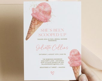 Invitación para despedida de soltera con helado, "Ella ha sido recogida", plantilla editable (descarga instantánea)