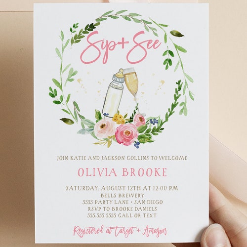 Sip and See Invitation Girl Instant Download Template Etsy