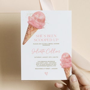 Ice Cream Bridal Shower Invitation, Instant Download Template, She&#39;s been Scooped Up Invite, Ice cream social theme, Editable Templett