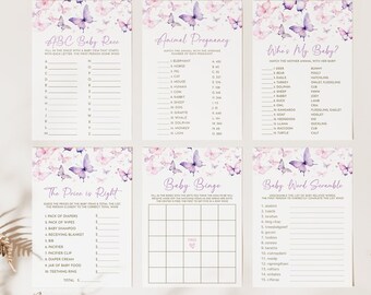 Butterfly Baby Shower Games Bundle, Printable, Enchanted to meet you, Activities, Butterflies, Butterfly Kisses, Girl, Templett