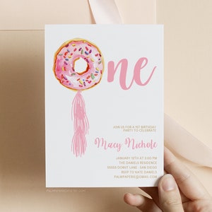 Donut 1st Birthday Invitation Girl, Instant Download Template, Donut Grow Up Sweet One Invites, First Bday, Templett