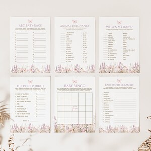 Butterfly Baby Shower Games Template Bundle, Printable, Butterfly Kisses Baby Wishes, Activities, Spring Floral, Editable