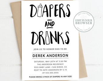 Diaper baby Shower Invitation, Dad Shower, Diapers and Beer, Men, Dad to be invite, Couples invitations, Dads baby shower, EDITABLE Template