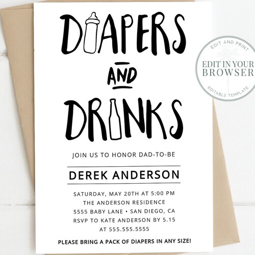 Diaper Baby Shower Invitation Dad Shower Diapers and Beer Etsy