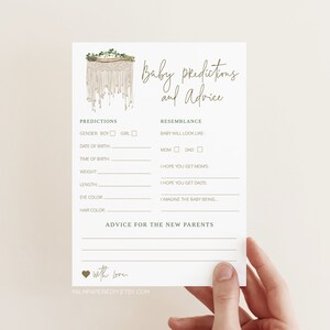 Baby Predictions and Advice, Boho Baby Shower, Advice for Parents, Instant Download, Baby Shower Games, Gender Neutral, Macrame, Templett