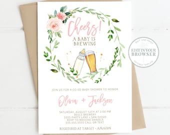 Baby is Brewing Shower Invitation: Coed Beer Theme (Editable Template)