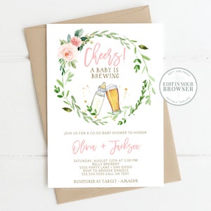 Couples Baby Shower Invitation, instant download, Girl, COed, Brewery, Baby is brewing, Beer Invite, Editable Templett