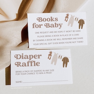 Diaper Raffle Insert and Books for Baby Card, Gender Neutral Baby Shower, Library, Digital Download Template, Clothesline, Templett, NM1