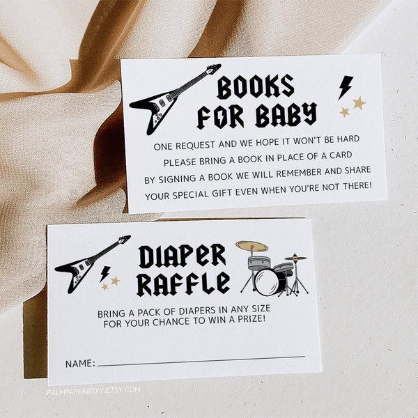 Books for Baby Diaper Raffle, Rock Star Baby Shower Insert, Digital Download, Rock and Roll Theme, Raffle Ticket, Born to Rock, Templett RS1