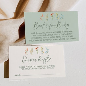 Spring Baby Shower, Diaper Raffle Books for baby Inserts, Baby in Bloom Wildflower, Book Request, Sage, Instant Download, Templett