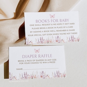 Butterfly Kisses Babyshower Luier Loterij Boeken voor baby, tuinfeest, lente, digitale sjabloon, Templett l1
