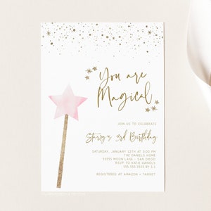 Magical Birthday Invitation, Girl, Instant Download, Fairy Invite, Magic Wand, Princess Fairytale Party, Template, Editable Templett