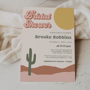 Desert Bridal Shower Invitation, Template, Cactus Invites, Fiesta, Modern Boho, Southwestern, Western theme, Bohemian Templett