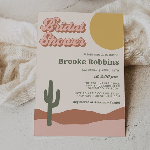 Desert Bridal Shower Invitation, Template, Cactus Invites, Fiesta, Modern Boho, Southwestern, Western theme, Bohemian Templett