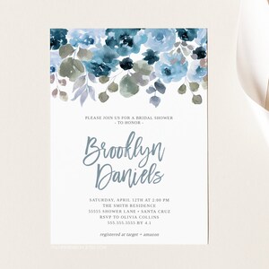 Dusty Blue Bridal Shower Invitation, Instant Download, Floral ...