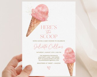 Ice Cream Baby Shower Invitation Girl: Editable Template (5x7)