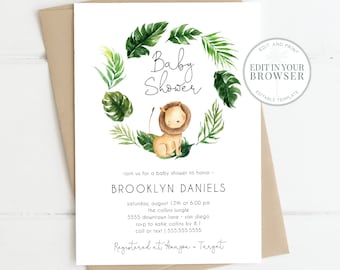 Lion Jungle Baby Shower Invitation: Editable Template (INSTANT DOWNLOAD)