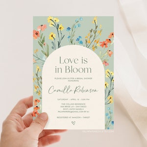 Spring Bridal Shower Invitation Template, Love is in Bloom, Instant Download, Wildflower Invites, Modern Floral, Garden, Printable Templett