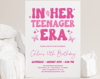 13th Birthday Invitation Template Girl, Teen Bday Invite, Teenager Era, Trendy Pink, Digital Download, Y2k, Editable Templett