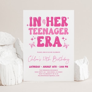 13th Birthday Invitation Template Girl, Teen Bday Invite, Teenager Era, Trendy Pink, Digital Download, Y2k, Editable Templett